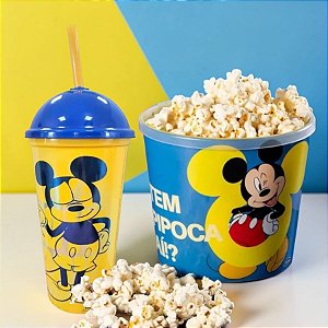 Kit Cinema - Balde de Pipoca e Copo com Canudo - Mickey Mouse Amarelo - Disney Original - 1 unidade - Plasútil - Rizzo