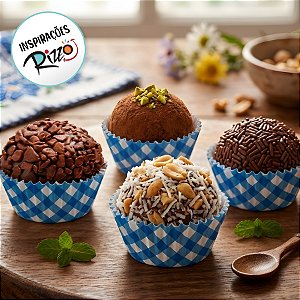 Forminha de Pape N°5 Para Docinhos Xadrez Azul - Arraiá - 3x1,5x3cm - 100 unidades - Regina - Rizzo