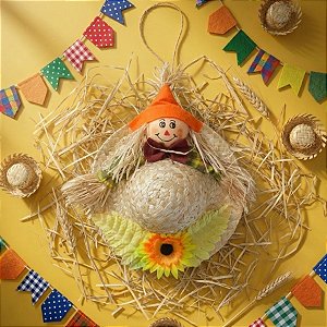 Enfeite para Pendurar de Festa Junina - Chapéu com Espantalho - Laranja - 19,5cm - 1 unidade - Rizzo