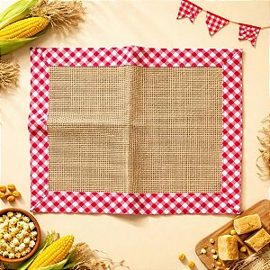 Jogo Americano Junino de Juta - Xadrez Vermelho - 46cm - 1 unidade - Rizzo