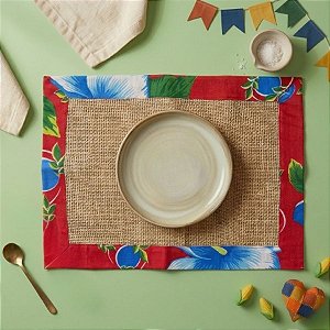 Jogo Americano Junino de Juta - Chita Vermelho - 46cm - 1 unidade - Rizzo