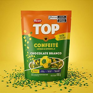 Top Confeité Sabor Chocolate Branco - Verde e Amarelo - Copa do Mundo - Top - 400g  - 1 unidade - Harald - Riz