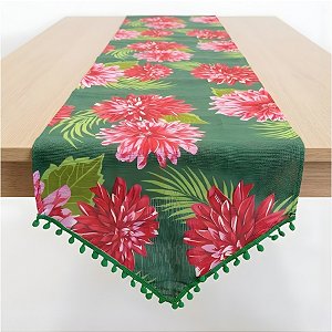 Trilho de Mesa Chita Verde - Flor Rosa - 38x135cm - 1 unidade - Rizzo
