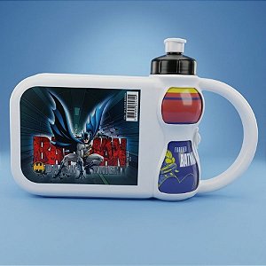 Kit Lancheira Com Garrafa Batman - Branco e Azul - 12x25cm - 250ml  - 1 unidade - Rizzo