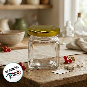 Potinho de Vidro Quadrado com Tampa Metal Dourada 50ml - 5,5x4cm - 1 unidade - Rizzo - Rizzo