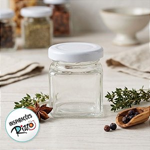 Potinho de Vidro Quadrado com Tampa Metal Branca 50ml - 5,5x4cm - 1 unidade - Rizzo - Rizzo