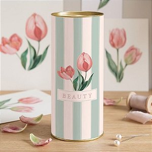 Lata para Presente Rígida - Beauty Tulips - 10x27cm - 1 unidade - Cromus - Rizzo