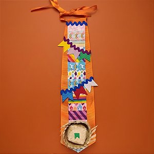 Gravata de Festa Junina - Laranja - Estampa Sortida - 7,5x28cm - 1 unidade - Rizzo