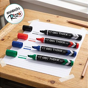 Kit com 4 Marcadores Permanentes - Ponta Chanfrada 1,5-5mm - Sortido - 1 unidade - Deli - Rizzo