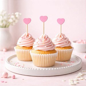 Pick Decorativo Para Doce - Coração Rosa - 15cm  - 20 unidades - Rizzo