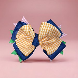 Enfeite de Cabelo Laço Pequeno - Presilha Serrilhada - Azul e Laranja - 10x7cm - 1 unidade - Rizzo