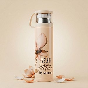 Garrafa Térmica Decorada - Bege - Melhor Mãe do Mundo - 470ml  - 1 unidade - Rizzo