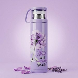 Garrafa Térmica Decorada - Roxo - Mãe Amor Mais Lindo Que Existe - 470ml  - 1 unidade - Rizzo
