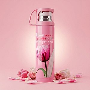 Garrafa Térmica Decorada - Rosa - Mãe Como é Grande o Meu Amor Por Você - 470ml  - 1 unidade - Rizzo