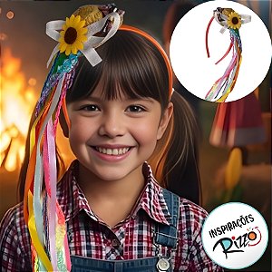 Tiara Festa Junina com Chapéu de Palha e Fitilhos - Sortido - 12x13,5cm - 1 unidade - Rizzo