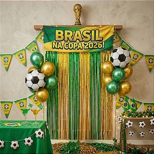 Cortina Decorativa Metalizada Verde e Amarelo - 2m - 1 unidade - Rizzo
