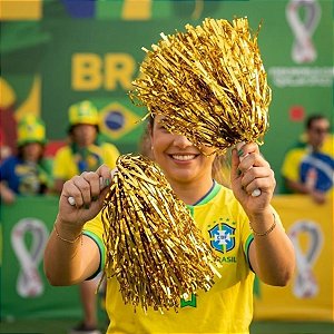 Pompom Metalizado Mamãe Sacode - Dourado  - 2 unidades - Rizzo