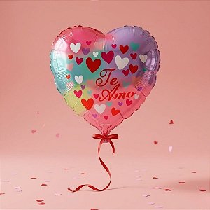 Balão de Festa Microfoil Coração - Rosa e Roxo- Te Amo - 25cm - 50 unidades - Rizzo