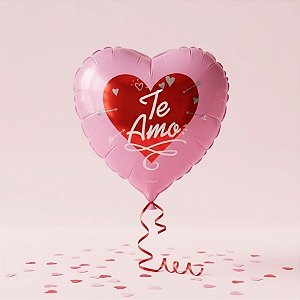 Balão de Festa Microfoil Coração - Rosa - Te Amo - 25cm - 50 unidades - Rizzo
