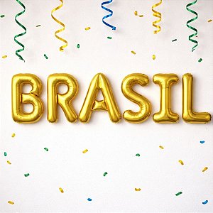 Balão de Festa Microfoil - Brasil - Dourado - 40cm - 1 unidade - Rizzo