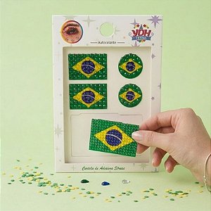 Cartela Adesivo Facial Copa do Mundo Strass - Brasil Bandeira - 1 unidade - Rizzo