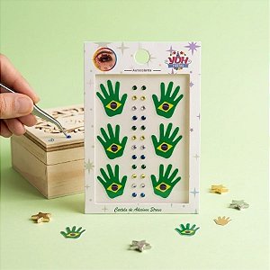 Cartela Adesivo Facial Copa do Mundo Strass - Brasil Mão - 1 unidade - Rizzo