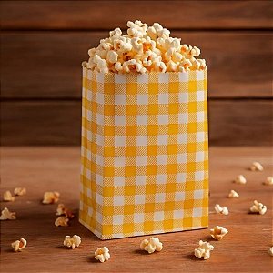 Saquinho de Papel Para Pipoca ou Hot Dog Xadrez - Amarelo - 14cm - 50 unidades - Rizzo
