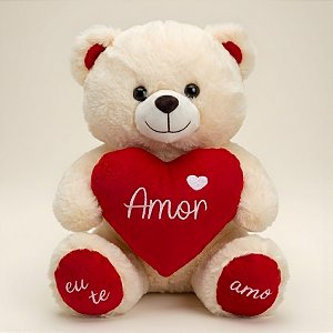 Urso de Pelúcia Branco com Coração - 25x28x20cm - 1 unidade - Rizzo