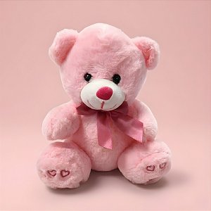 Urso de Pelúcia com Laço - Rosa - 17x21x12cm - 1 unidade - Rizzo