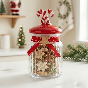 Pote Decorativo de Vidro de Natal - Doce - 14,5x9cm - 300mL - 1 unidade - Rizzo