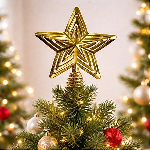 Topo de Árvore - Estrela de Metal - Dourada - 18x11cm - 1 unidade - Rizzo
