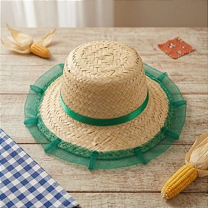 Chapéu de Palha de Renda - Verde - 19x30cm - 1 unidade - Rizzo