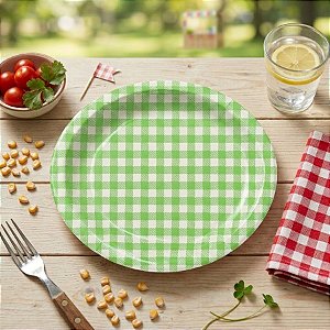 Prato de Papel Xadrez Verde 18cm Festa Junina - 08 unidades - Kaixote - Rizzo Festas