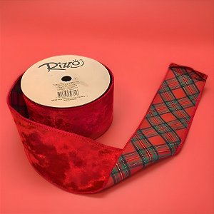 Fita Aramada Decorativa de Natal - Veludo Vermelho - 6,3cm x 9,14m - 1 unidade - Rizzo