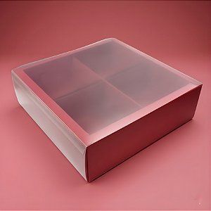 Caixa Pão de Mel Quadrada com Tampa Luva - 4 cavidades -  Vermelha - 16,5x16,5x5cm - 1 unidade - Rizzo