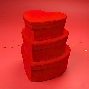 Kit Caixa Papel Rígido Coração Vermelho Veludo - 3 unidades - Rizzo