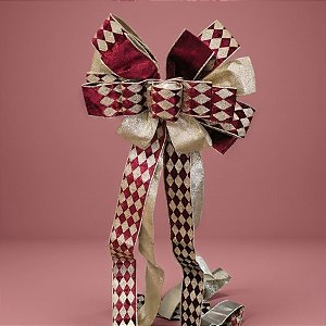 Laço de Veludo Vinho e Dourado - 33x135cm - 1 unidade - Rizzo