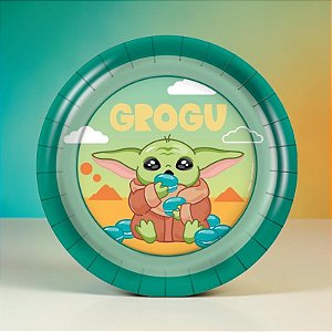 Prato de Papel Redondo - Grogu - Star Wars - 18cm - Disney Original - 8 unidades - Regina - Rizzo