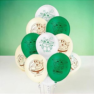 Balão de Festa Decorado 9" 23cm - Grogu - Star Wars - Disney Original - 25 unidades - Regina - Rizzo