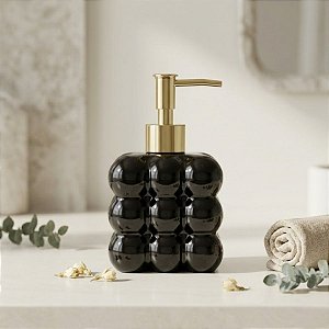 Porta Sabonete Líquido de Vidro - Preto - 15cm - 300mL - 1 unidade - Rizzo