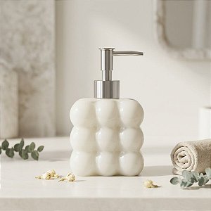 Porta Sabonete Líquido de Vidro - Branco - 15cm - 300mL - 1 unidade - Rizzo