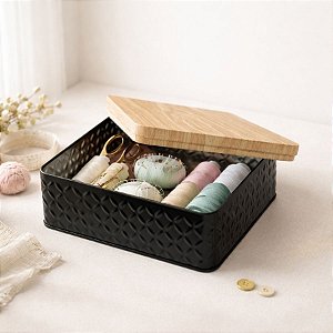 Lata Texturizada Quadrada Preta - 17cm - 1 unidade - Rizzo