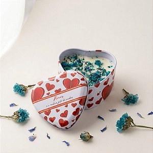 Vela Aromática - Lata Metálica Coração - Amor - Branco - 7,5cm - 1 unidade - Rizzo