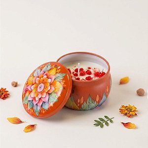 Vela Aromática - Lata Metálica Mandala - Laranja - 7cm - 1 unidade - Rizzo