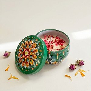Vela Aromática - Lata Metalizada Mandala - Verde - 6cm - 1 unidade - Rizzo