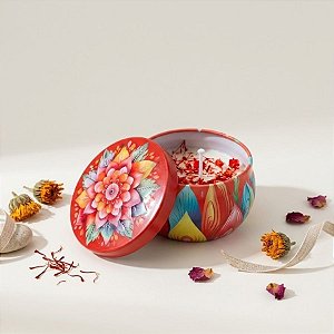 Vela Aromática - Lata Metalizada Mandala - Vermelho Folha  - 6cm - 1 unidade - Rizzo