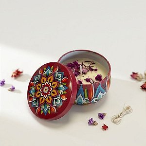Vela Aromática - Lata Metalizada Mandala - Marsala - 6cm - 1 unidade - Rizzo