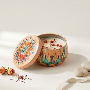 Vela Aromática - Lata Metalizada Mandala - Bege - 6cm - 1 unidade - Rizzo
