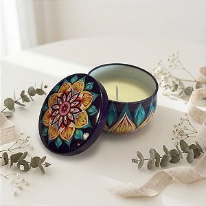 Vela Aromática - Lata Metálica Mandala - Roxo - 6cm - 1 unidade - Rizzo