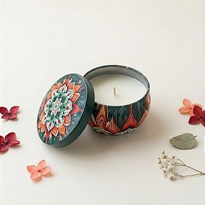Vela Aromática - Lata Metálica Mandala - Verde Escuro - 6cm - 1 unidade - Rizzo